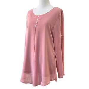 CESTYLE ROLL UP SLEEVE LAYERED CHIFFON ALINE FLOWY TUNIC BLOUSE PINK SIZE MEDIUM